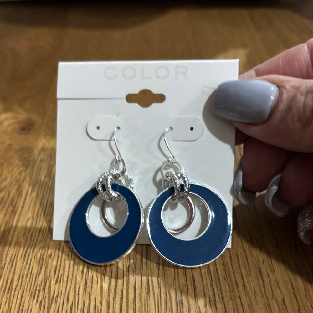 Kohl's Silver and Blue Circle Earrings